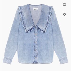 GANNI Ruffle Collar Denim Shirt Size 34